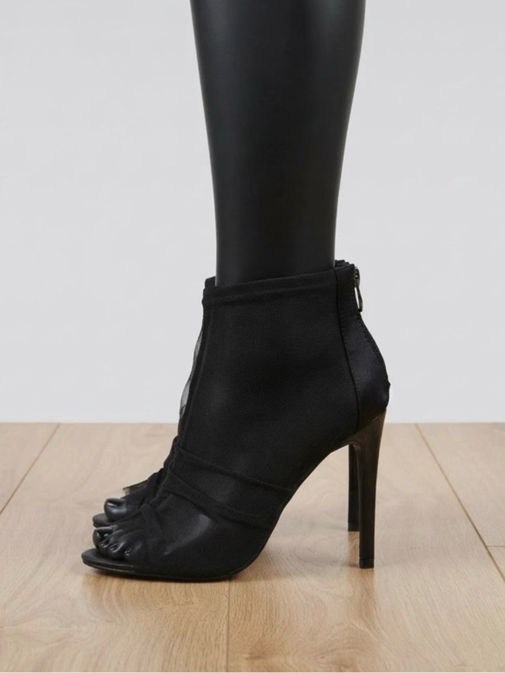Fashion Nova Black Open-Toe Mesh Ankle Bootie